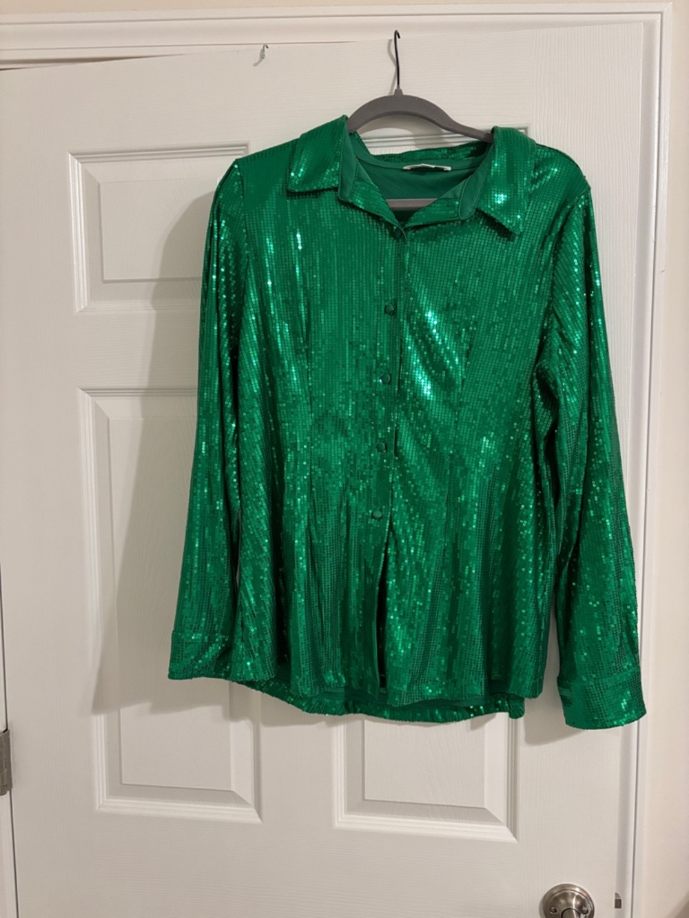 Emerald Green Sequin Button-Up Shirt